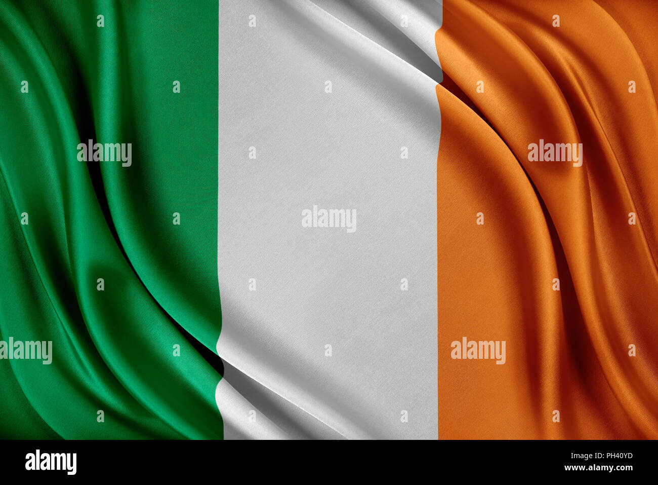 Bandiera dell'Irlanda. Indicatore con una lucida tessitura della seta. Foto Stock