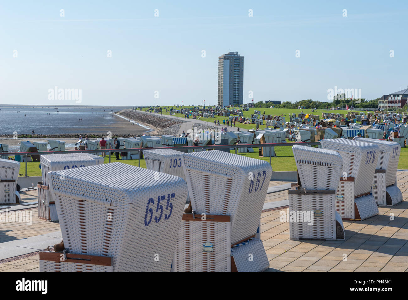 Deich, gruener Strand, Dithmarschen, (gem. Buesum) am 21.07.2017, Schleswig-Holstein Foto Stock