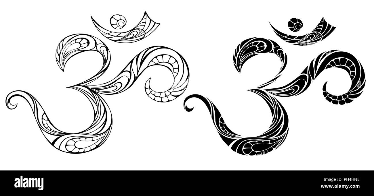 Un artisticamente disegnato, contorno, modellato Om simbolo su sfondo bianco. Illustrazione Vettoriale