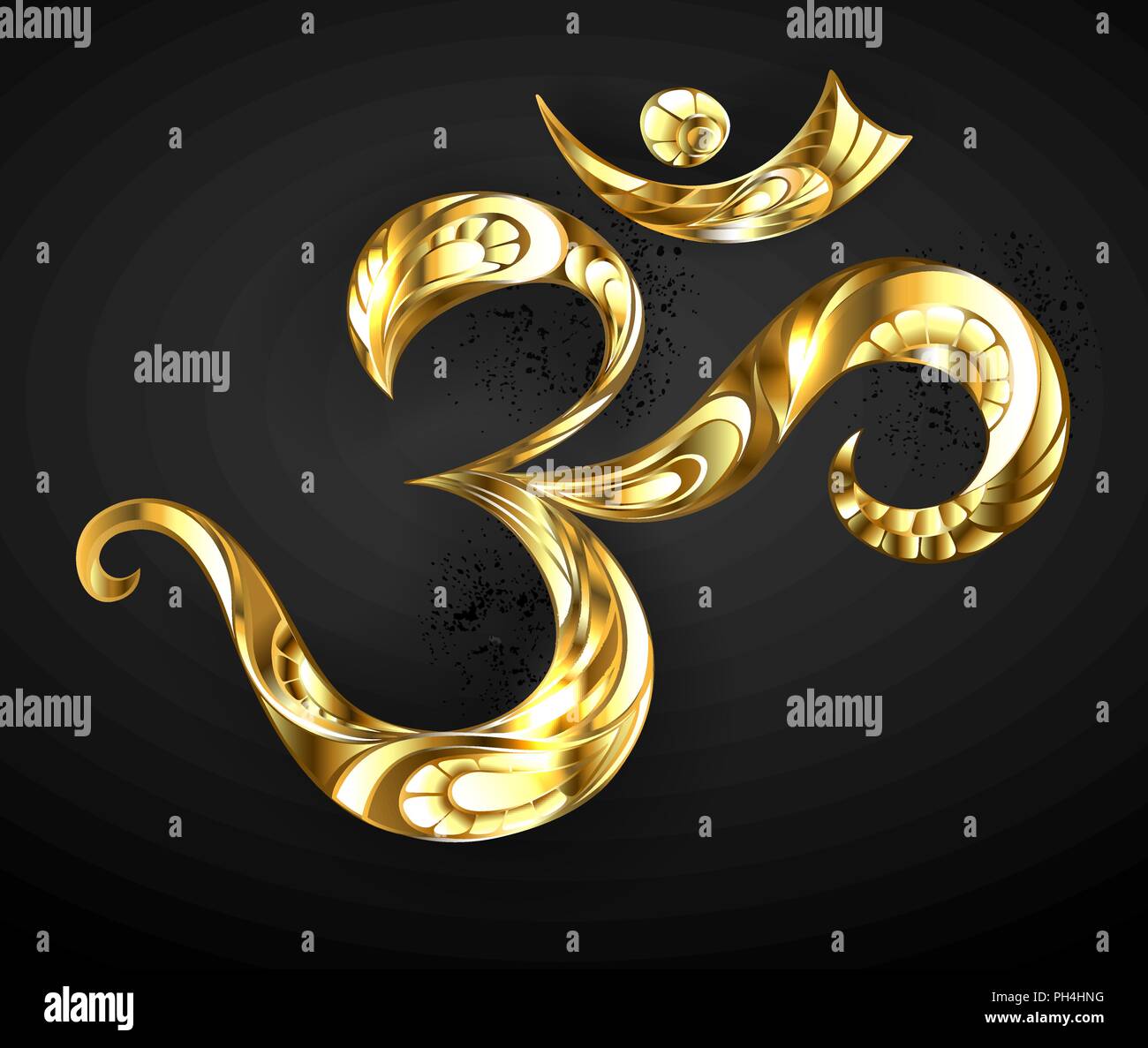 Simbolo modellato Om, fatta di spumante di oro su sfondo nero. Illustrazione Vettoriale