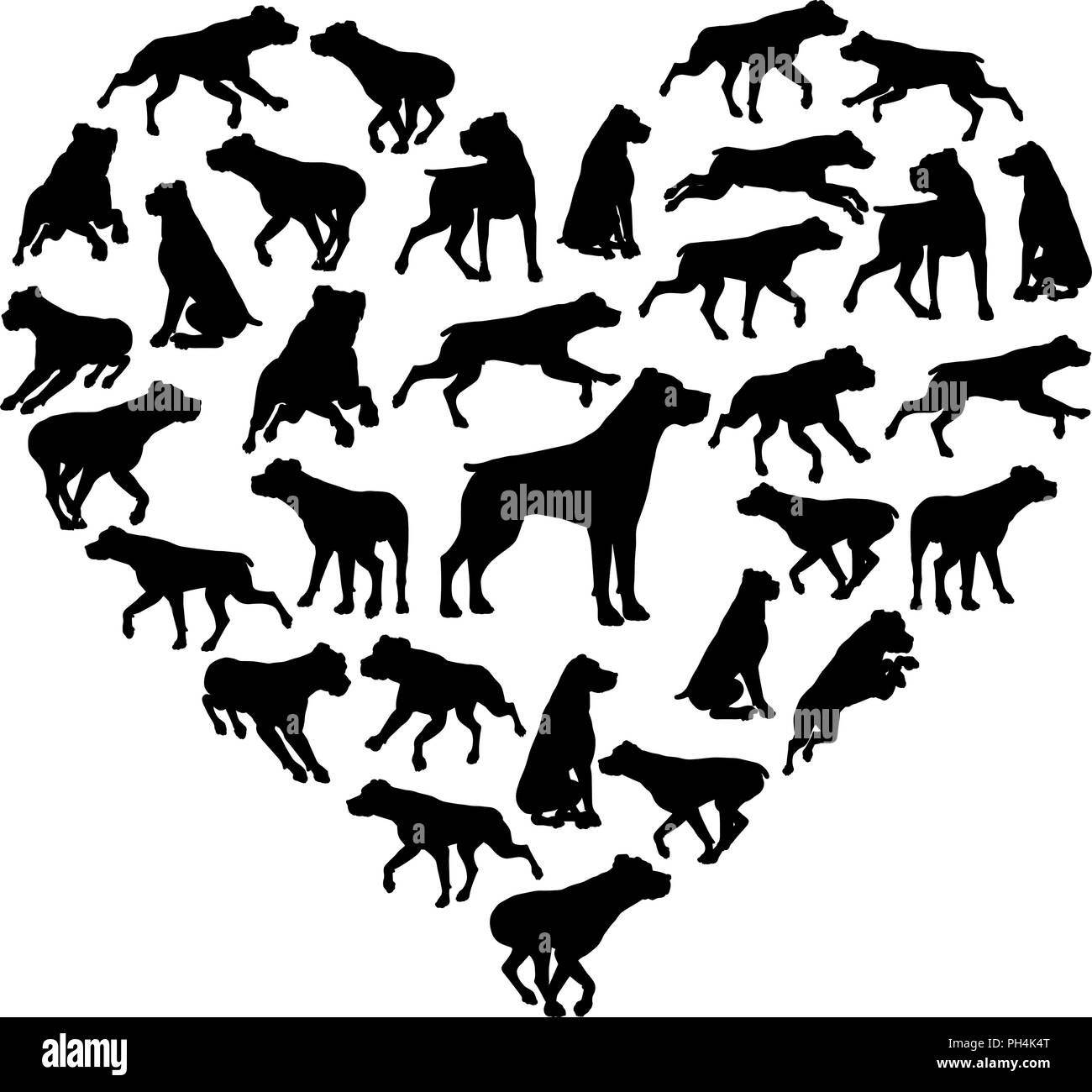 Rottweiler cuore di cane Silhouette Concept Illustrazione Vettoriale