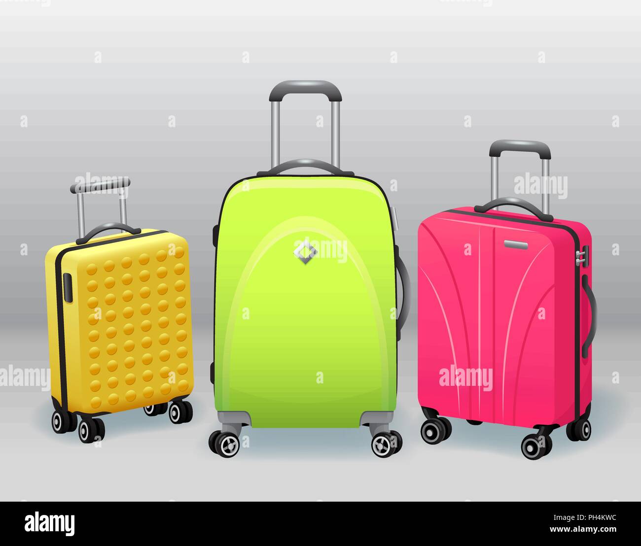 Business e famiglia vacanze viaggi bagagli con borsetta bagaglio e moderni elementi retrò realistico di raccolta illustrazione vettoriale Illustrazione Vettoriale