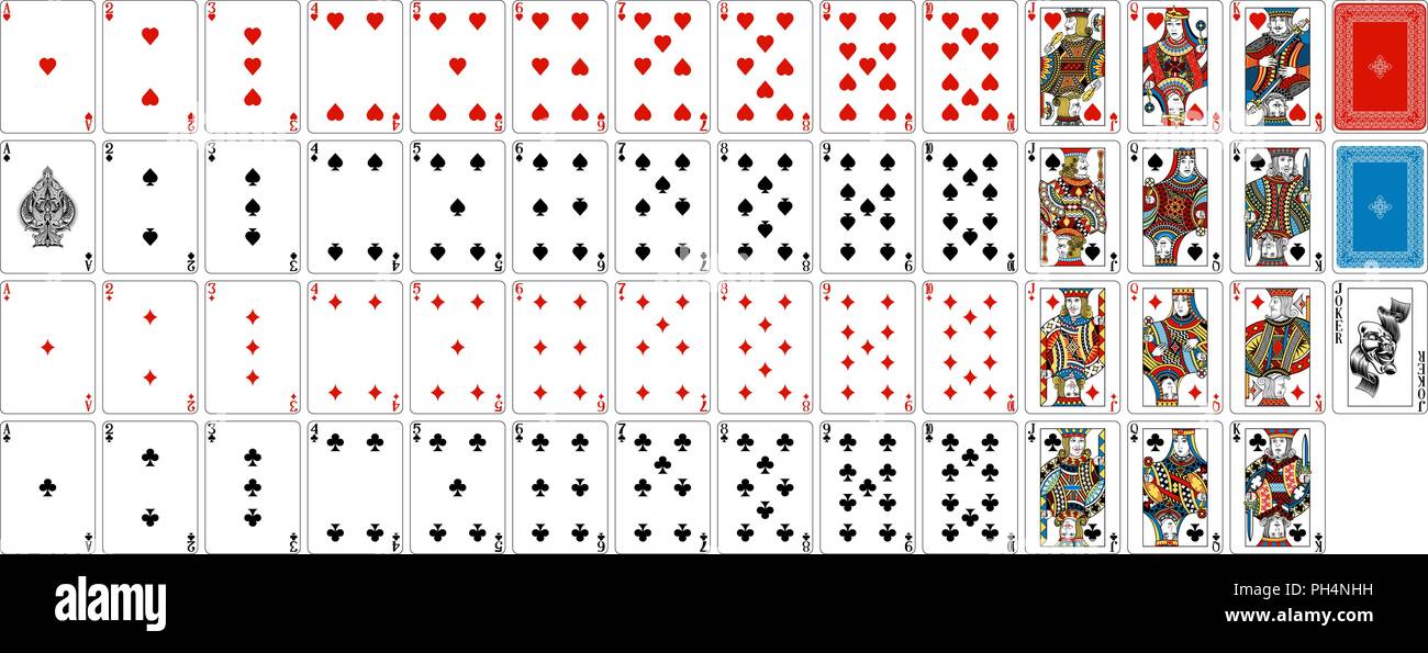 Carte da gioco mazzo pieno completo Illustrazione Vettoriale