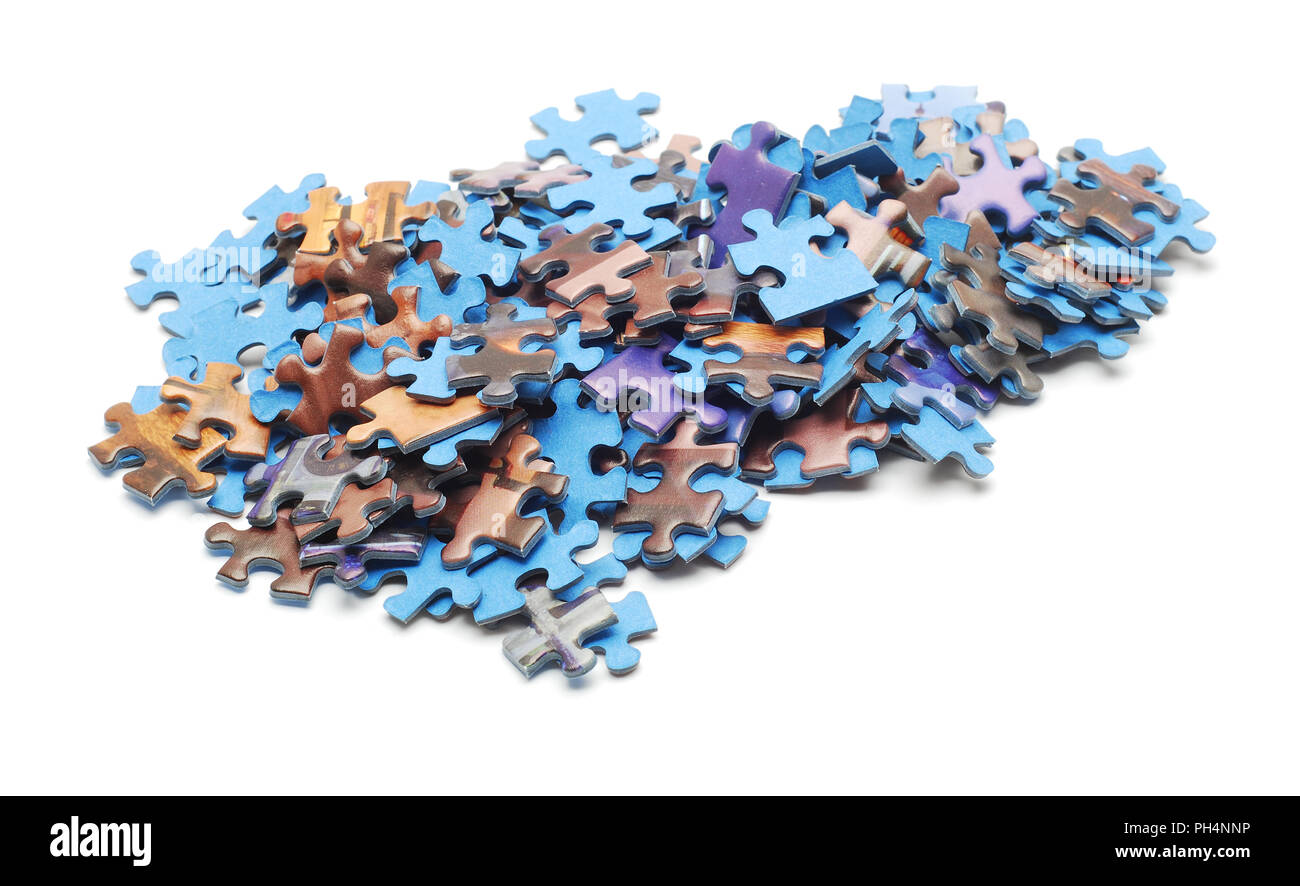 Puzzle di pezzi isolati su bianco Foto Stock