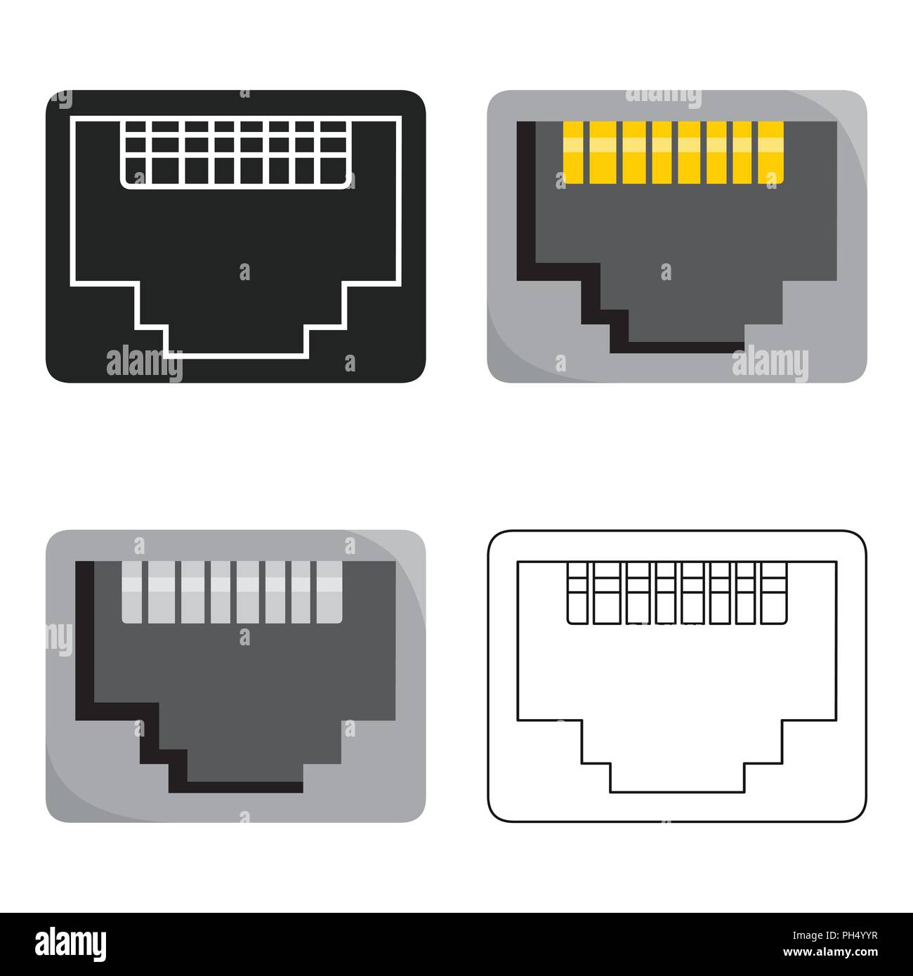 La porta LAN icona in stile cartoon isolati su sfondo bianco. Personal computer simbolo illustrazione vettoriale. Illustrazione Vettoriale