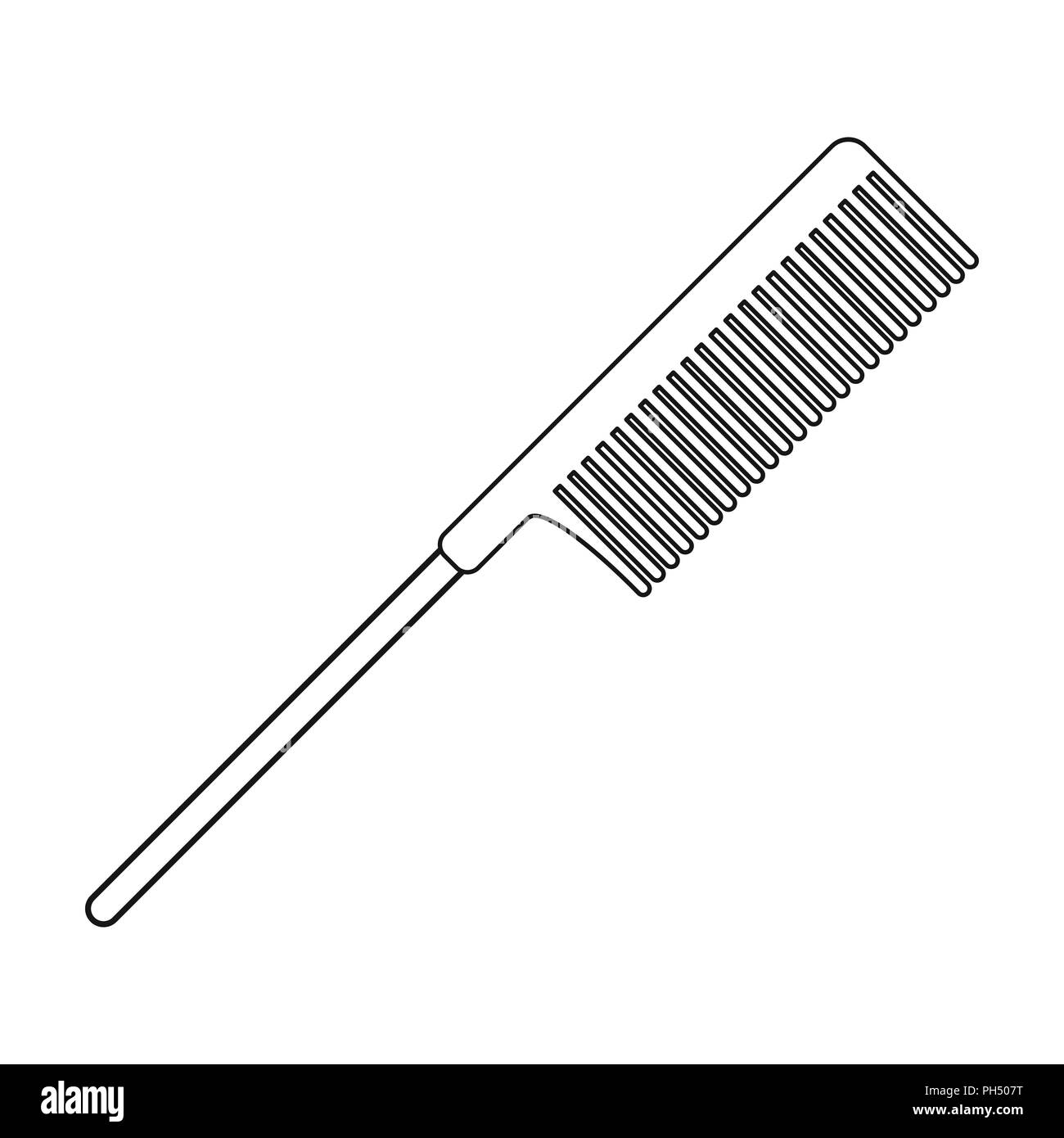 Pettine per capelli icona in stile contorno isolati su sfondo bianco. Simbolo Hairdressery illustrazione vettoriale. Illustrazione Vettoriale