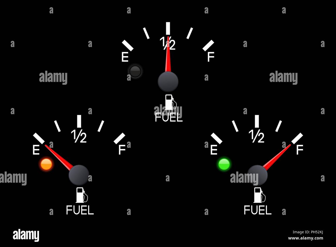 Indicatore di livello carburante. Set di plancia auto scale di colore nero Illustrazione Vettoriale