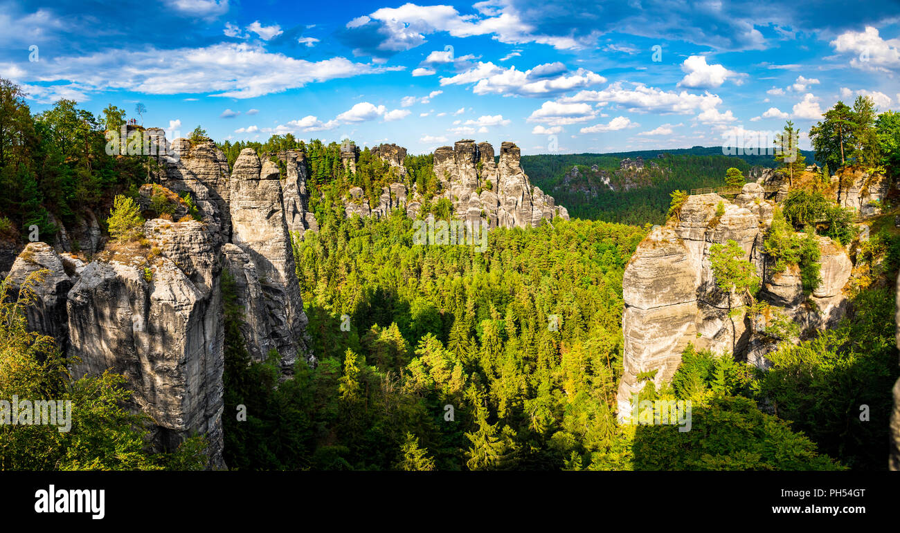 Montagne di roccia arenaria dell'Elba è parte della Svizzera Sassone parco nazionale in Germania Foto Stock