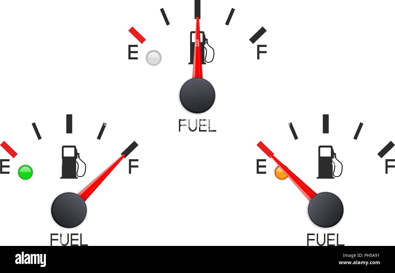 Indicatore di livello carburante. Set di auto scale del cruscotto Illustrazione Vettoriale