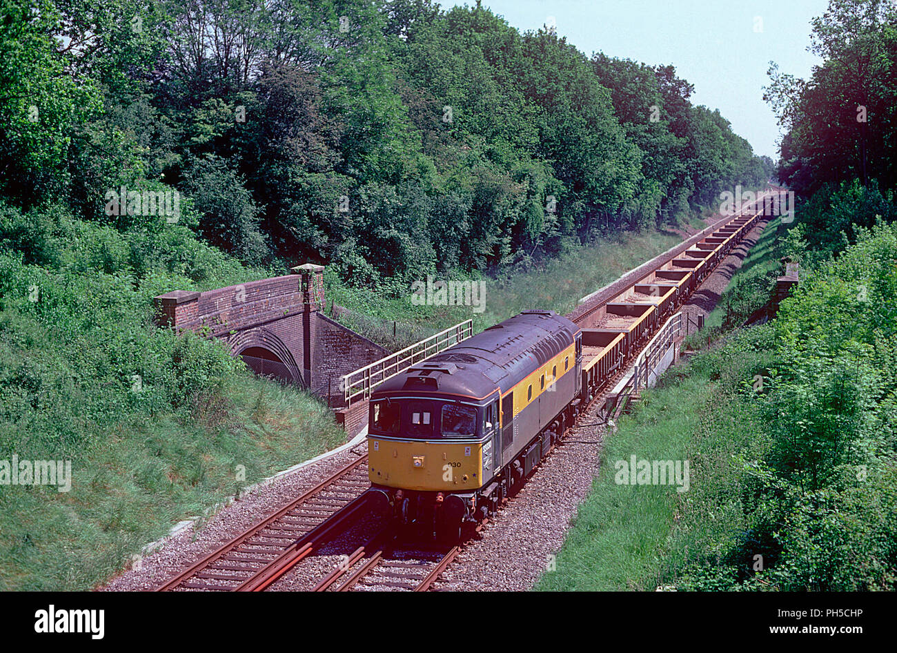 Una classe 33 locomotiva diesel numero 33030 lavorando un viaggio di ingegneri lavorano a Troy città vicino a Edenbridge il 31 maggio 1994. Foto Stock