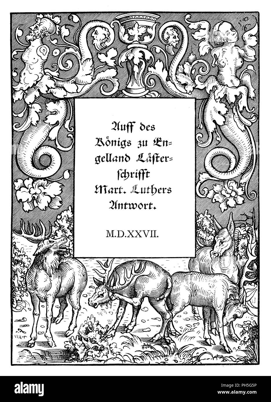 Auff der Königs zu Engelland Lästerschrift. Mart. Lutero di risposta 'titolo di una polemica luterana, 1517, 1881 Foto Stock