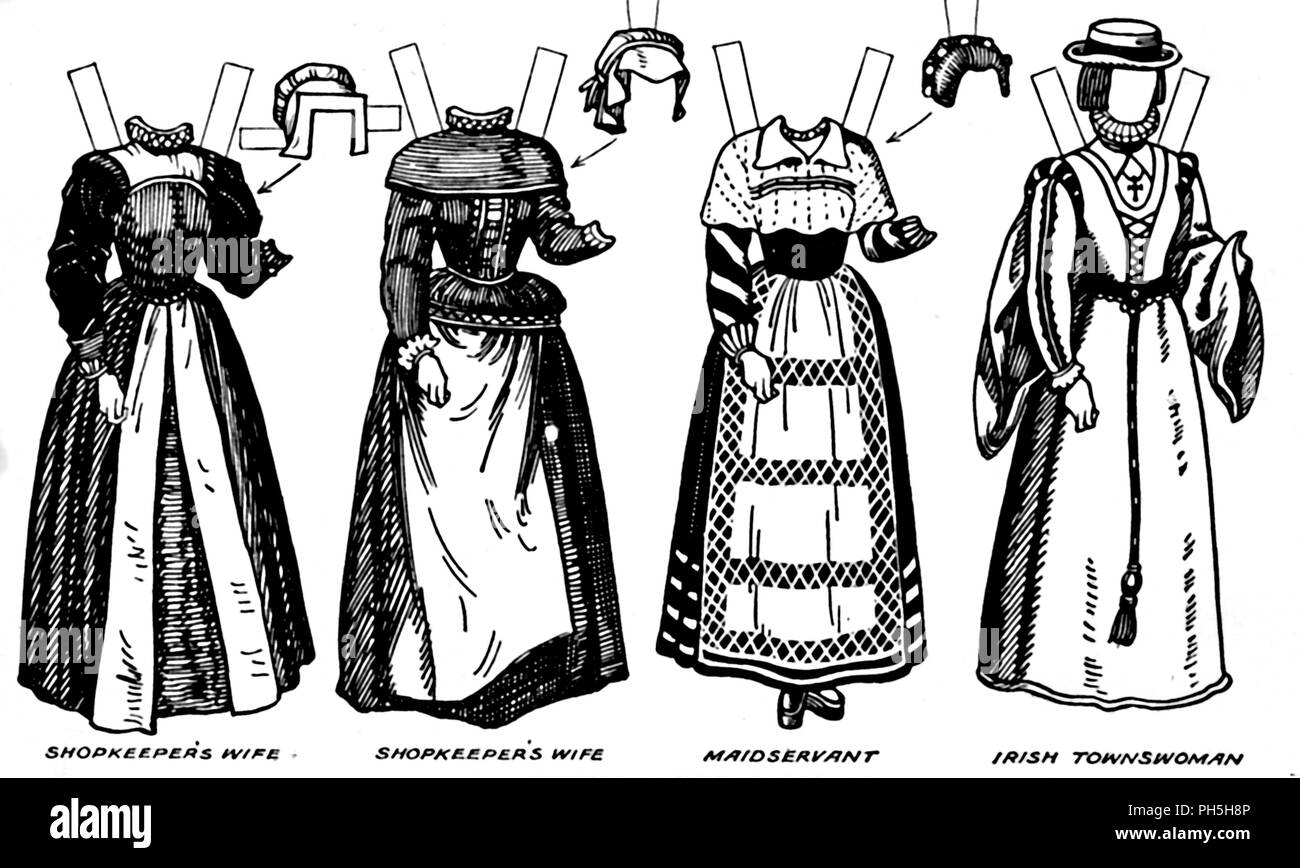 'La Galleria del Costume britannico: abito indossato nel tardo XVI secolo', C1934. Artista: sconosciuto. Foto Stock