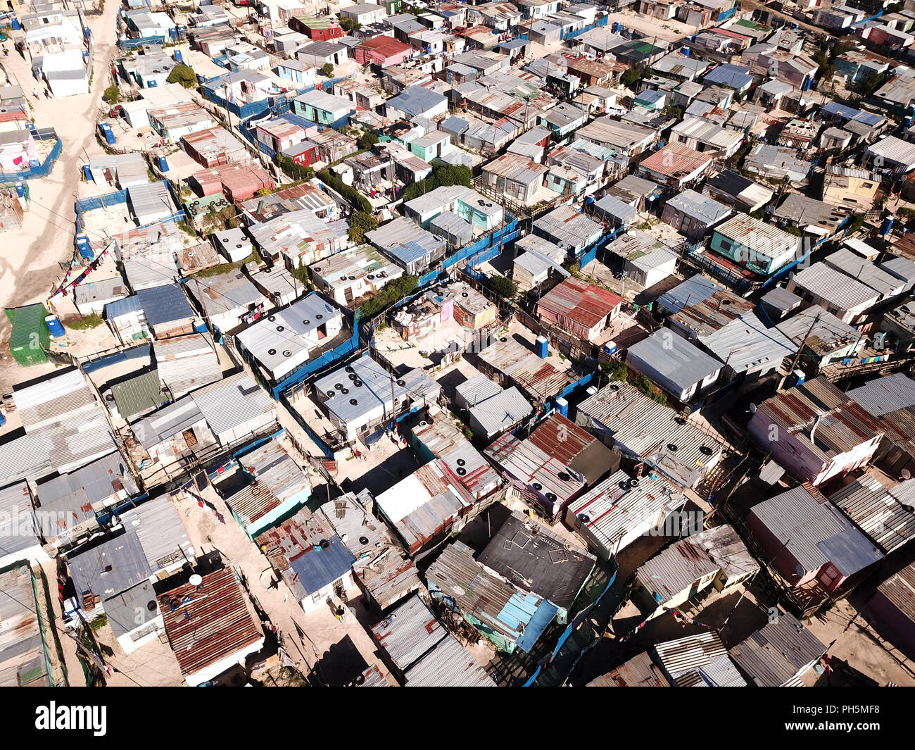 Vista aerea overhead township in Sud Africa Foto Stock