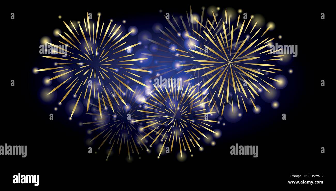 Golden shiny nuovo anno fuochi d'artificio di notte illustrazione vettoriale EPS10 Illustrazione Vettoriale
