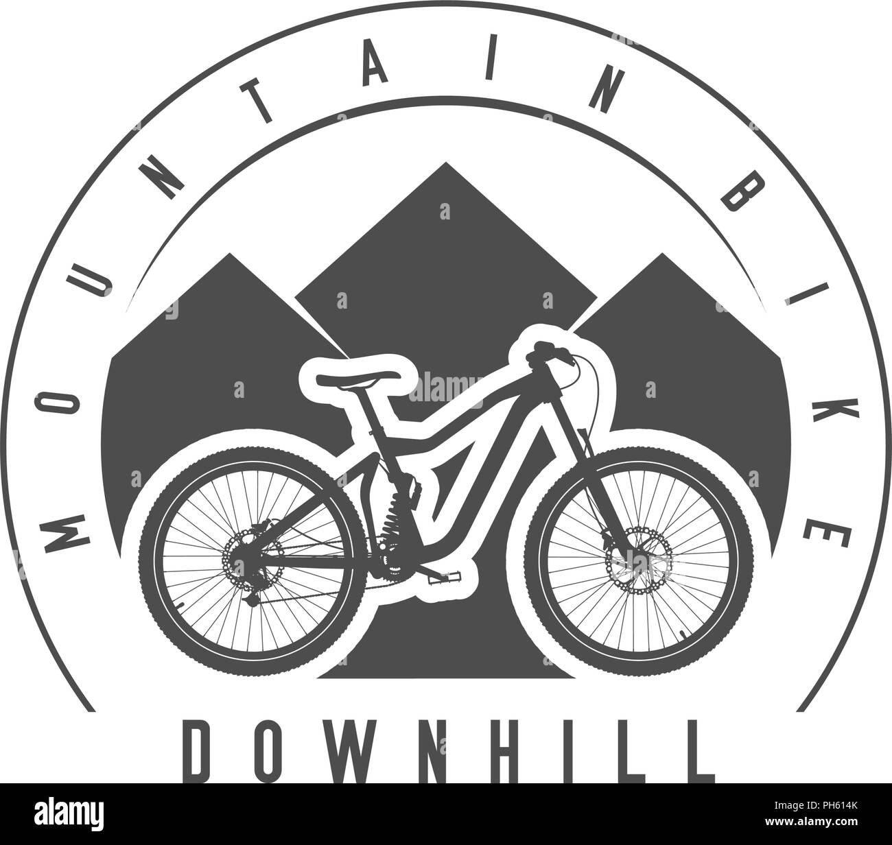 Mountain bike, downhill emblema o badge. Monocromatico illustrazione vettoriale. In discesa in bicicletta Silhouette dettagliata. Illustrazione Vettoriale