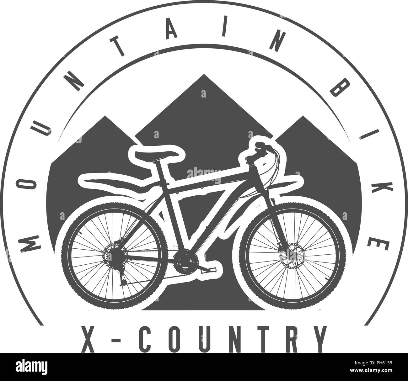 Mountain Bike, Cross-Country emblema o badge. Monocromatico illustrazione vettoriale. Cross-Country bicicletta Silhouette dettagliata. Illustrazione Vettoriale