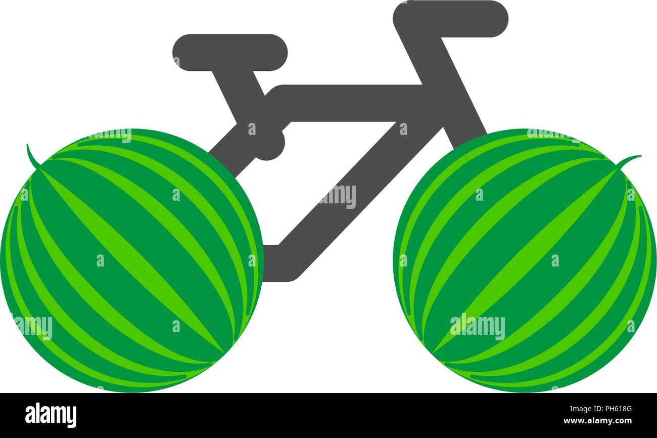 La bicicletta è uno stile di vita sano, idea creativa. I cocomeri al posto delle ruote, Bike Icona semplice. Appartamento illustrazione vettoriale. Illustrazione Vettoriale