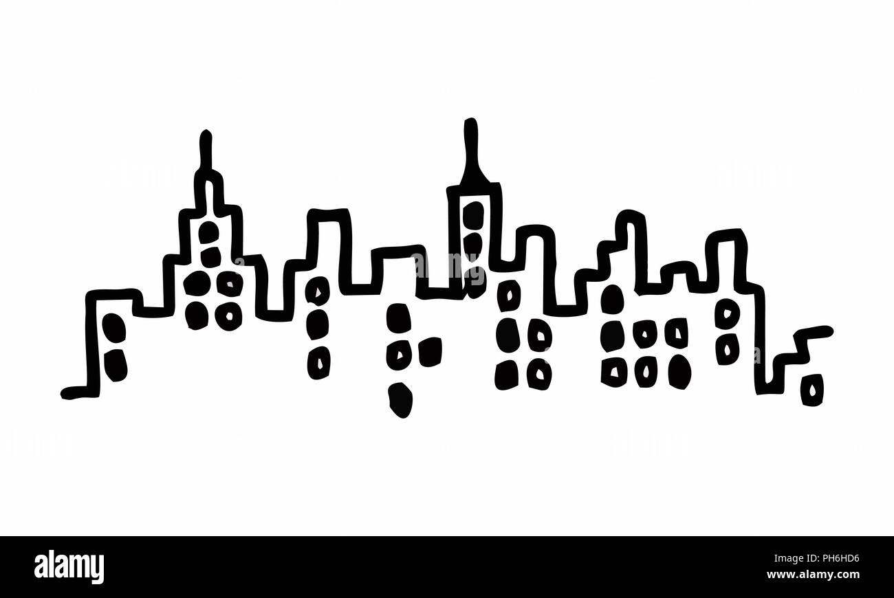 Freehand illustrazione di una skyline della città su sfondo bianco Illustrazione Vettoriale
