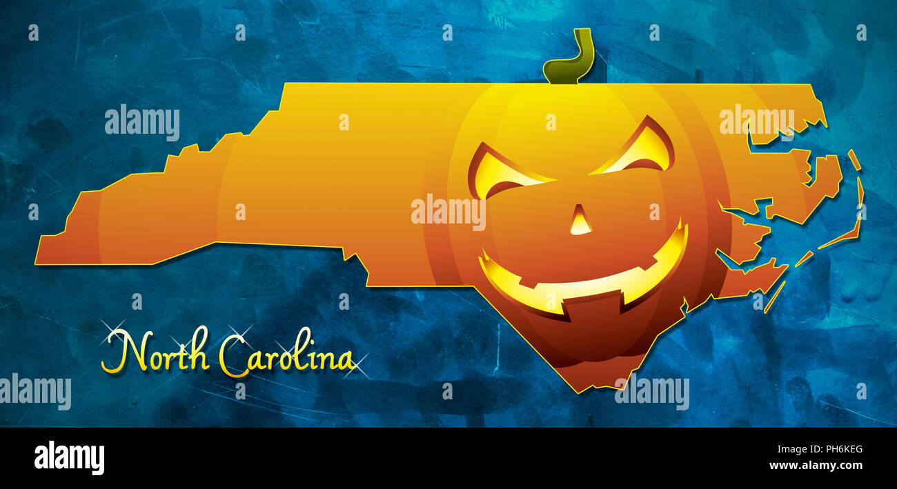 North Carolina State Mappa USA con zucca di halloween illustrazione viso Foto Stock