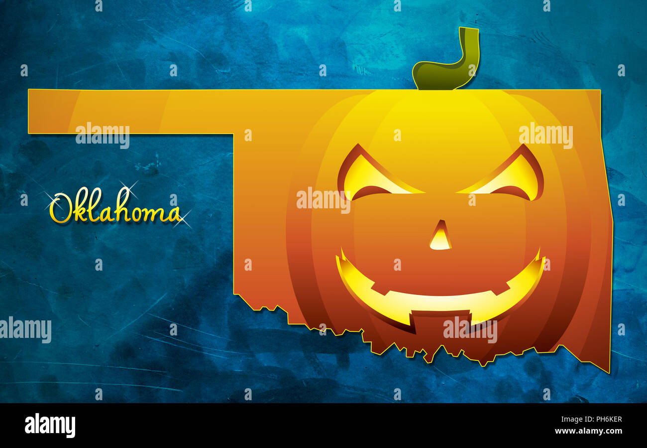 Oklahoma State Mappa USA con zucca di halloween illustrazione viso Foto Stock