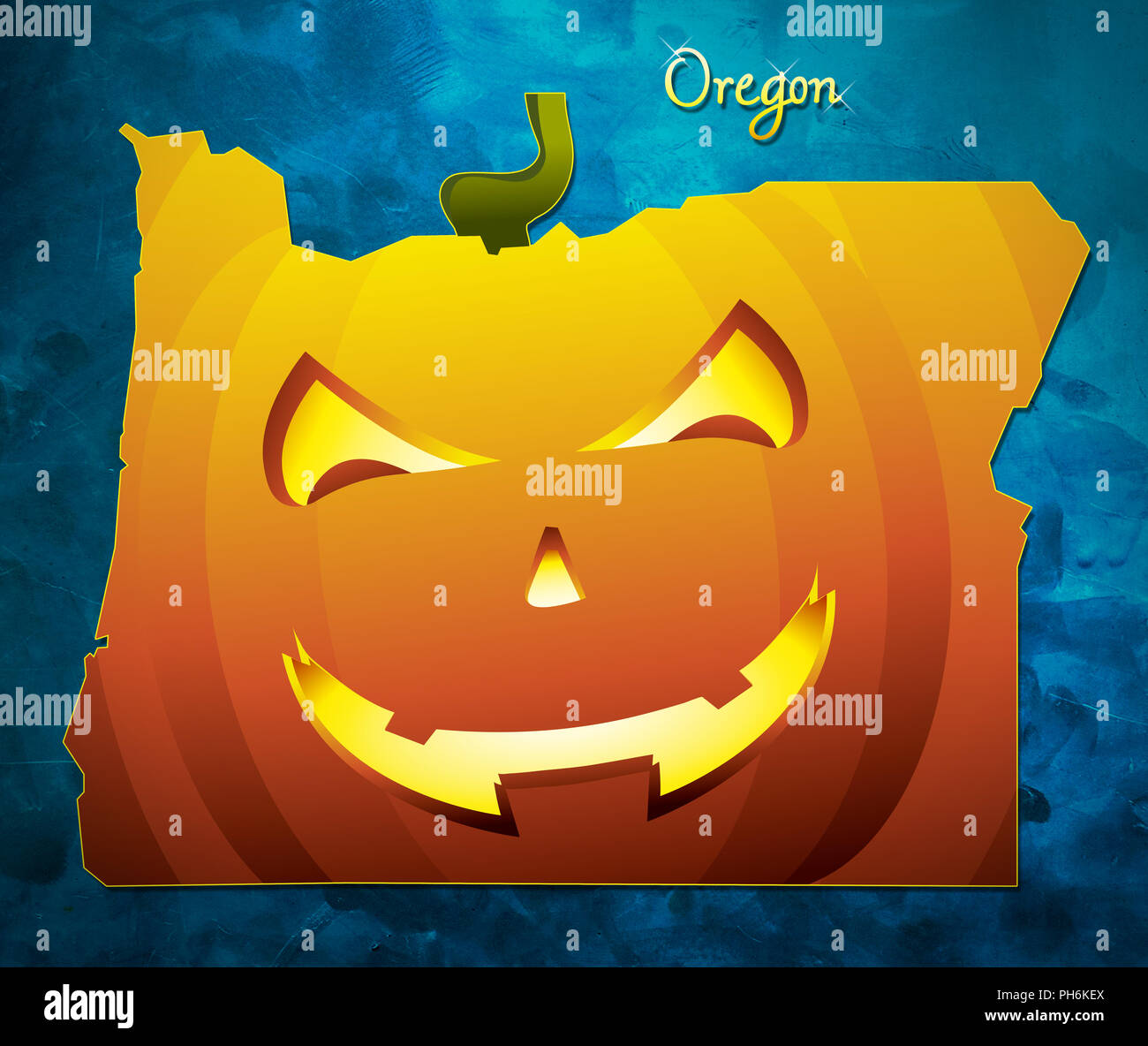 Oregon state Mappa USA con zucca di halloween illustrazione viso Foto Stock