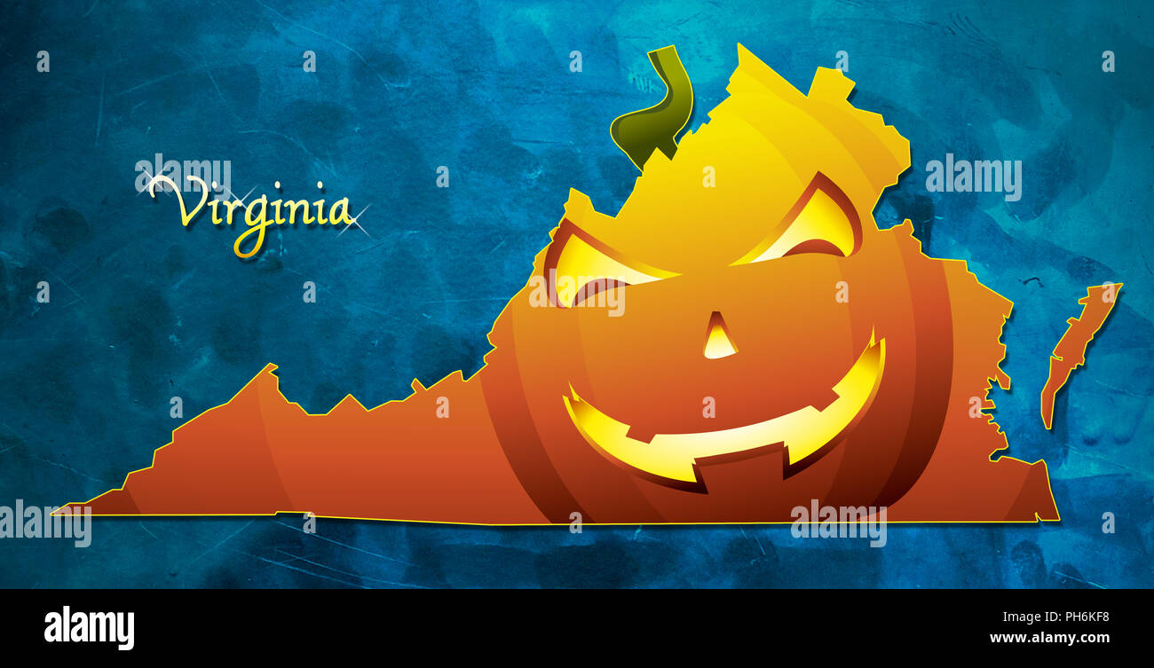 Stato della Virginia Mappa USA con zucca di halloween illustrazione viso Foto Stock