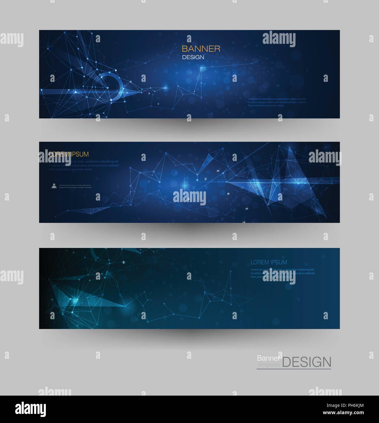 Le molecole di astratta banner impostato con la linea, geometrica poligono. Vector design rete di sfondo. La scienza moderna, tecnologia chimica concept per il sito Illustrazione Vettoriale