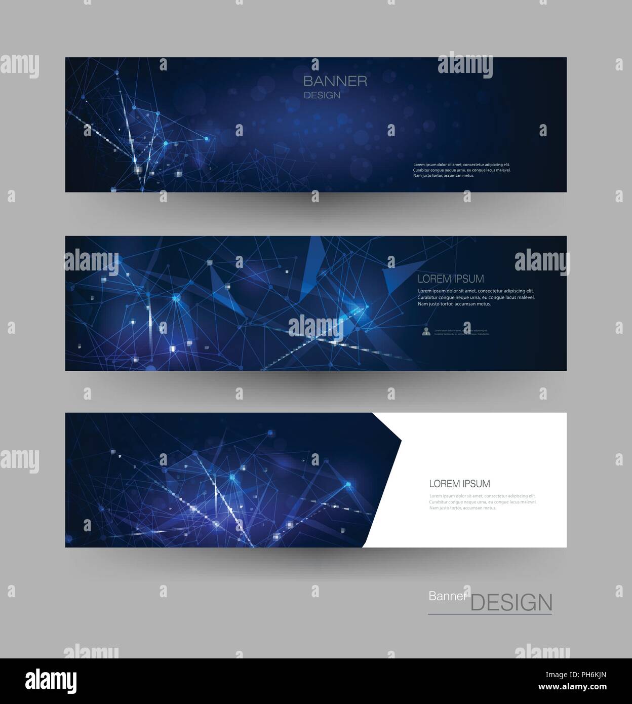 Le molecole di astratta banner impostato con la linea, geometrica poligono. Vector design rete di sfondo. La scienza moderna, tecnologia chimica concept per il sito Illustrazione Vettoriale