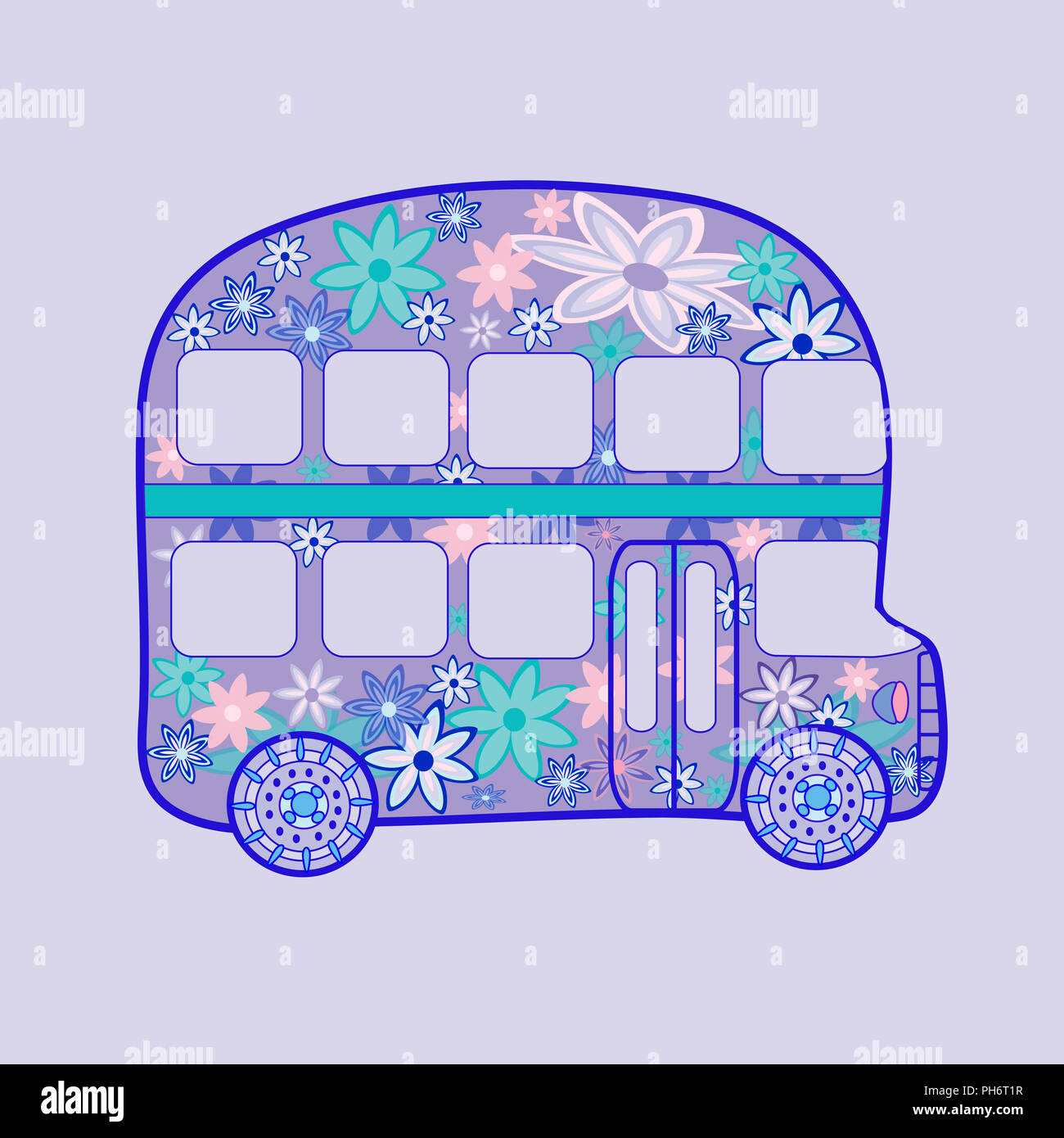 Double Decker bus retro vintage fiori hippie Foto Stock