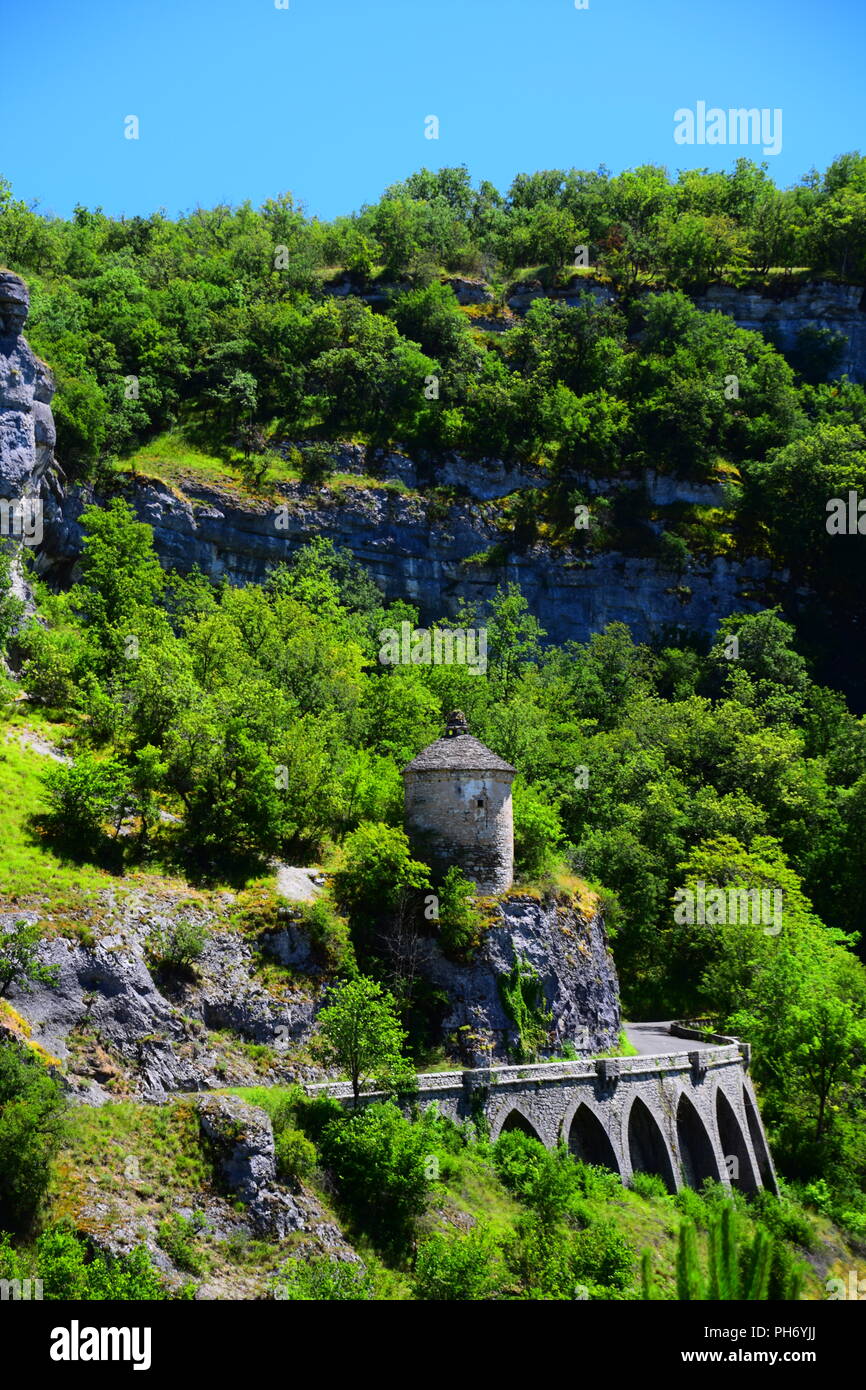 Vista della campagna circostante la città di Rocamadour nella Valle del Lot della Francia Foto Stock