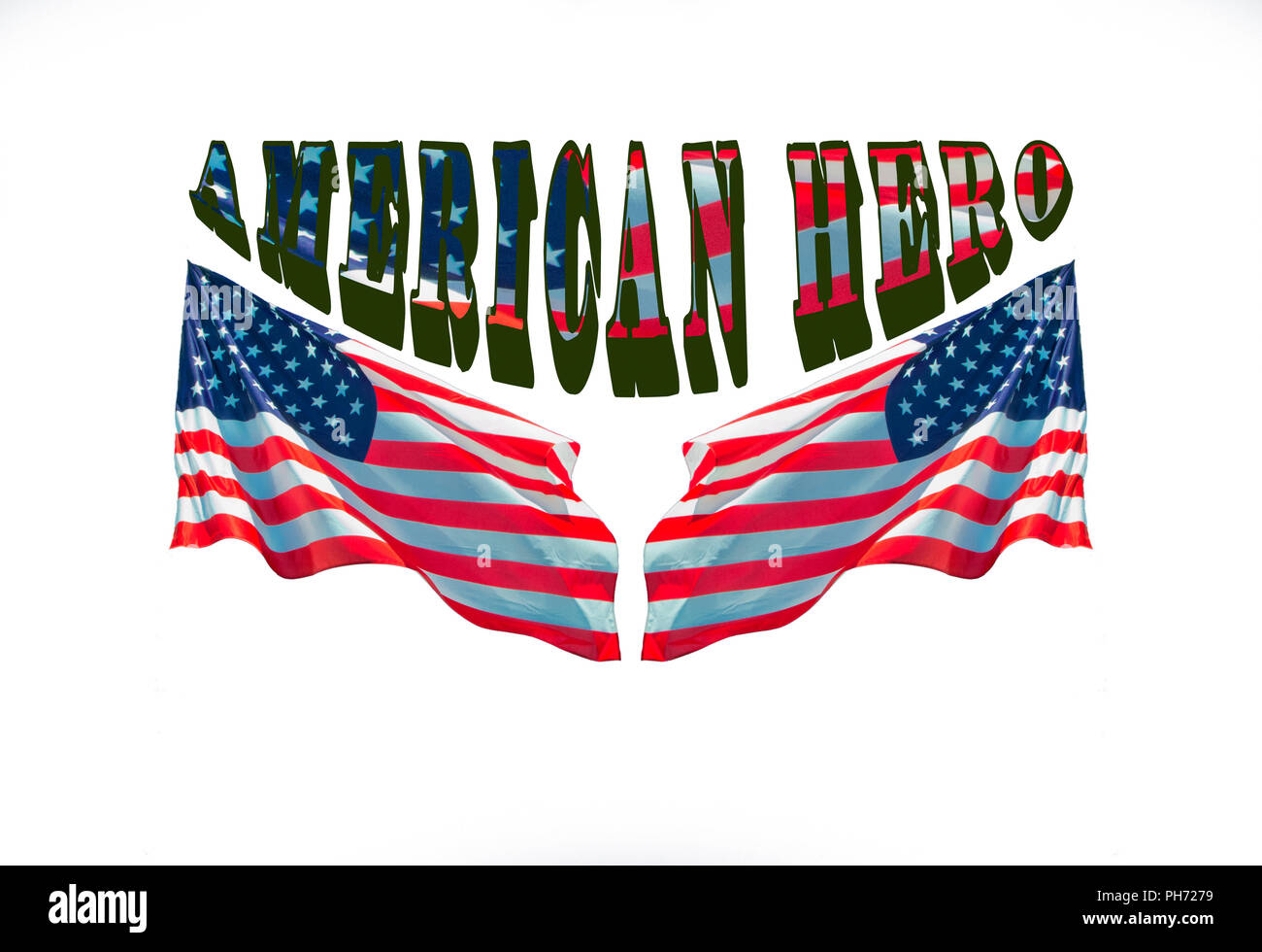 American hero una frase con due bandiere usa. per concetti patriottica Foto Stock