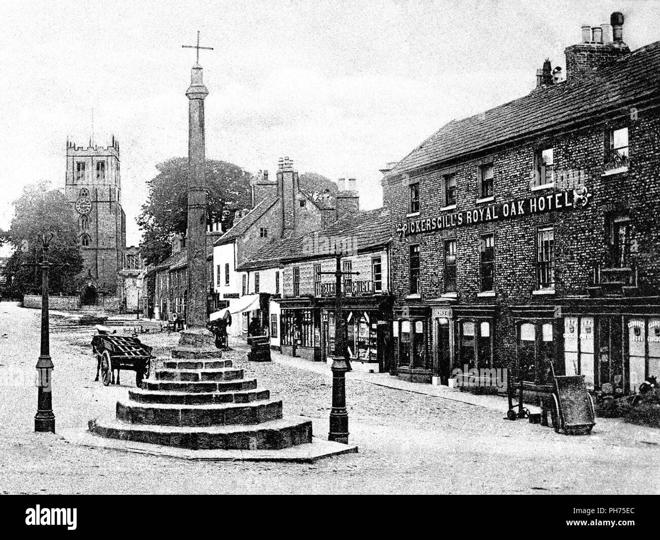 Bedale Market Cross, agli inizi del novecento Foto Stock