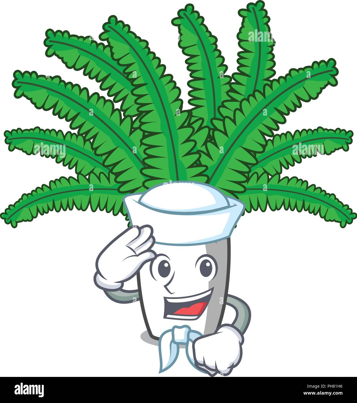 Sailor fern frond decorazione di telaio su cartoon illustrazione vettoriale Illustrazione Vettoriale