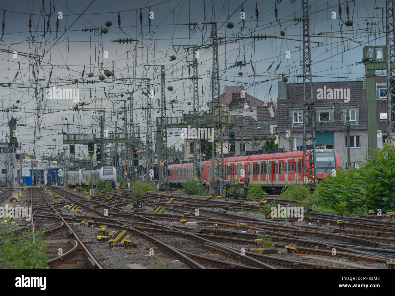 Regionalbahn, Einfahrt zum Hauptbahnhof, Koeln, Nordrhein-Westfalen, Deutschland Foto Stock