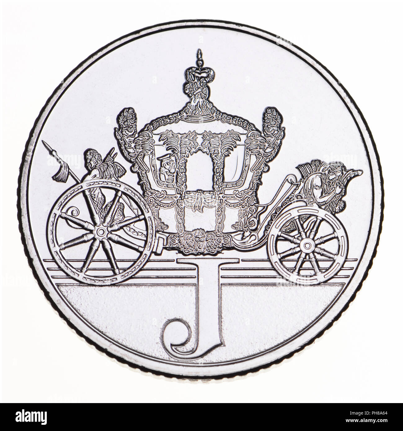 British 10p moneta (retromarcia) da 2018 alfabeti serie, celebrando britannicità. J - Giubileo Foto Stock