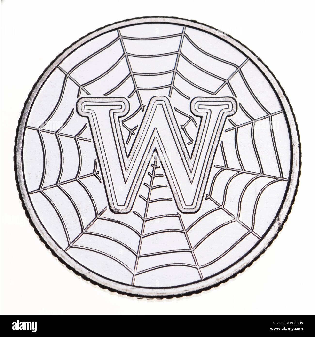 British 10p moneta (retromarcia) da 2018 alfabeti serie, celebrando britannicità. W - World Wide Web Foto Stock