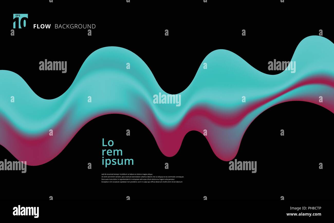 Abstract 3D blu e rosa colore composizione liquida con gradiente liscia forma su sfondo nero. Gradiente di vibranti ruscello che scorre il concetto di creatività. Illustrazione Vettoriale