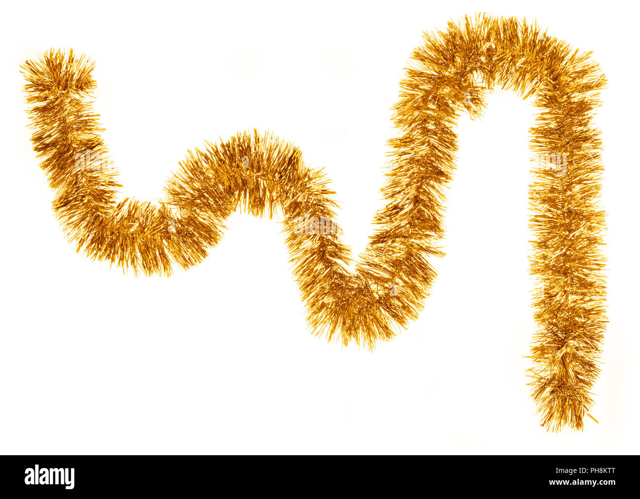 Golden ghirlanda di Natale contro uno sfondo bianco. Foto Stock