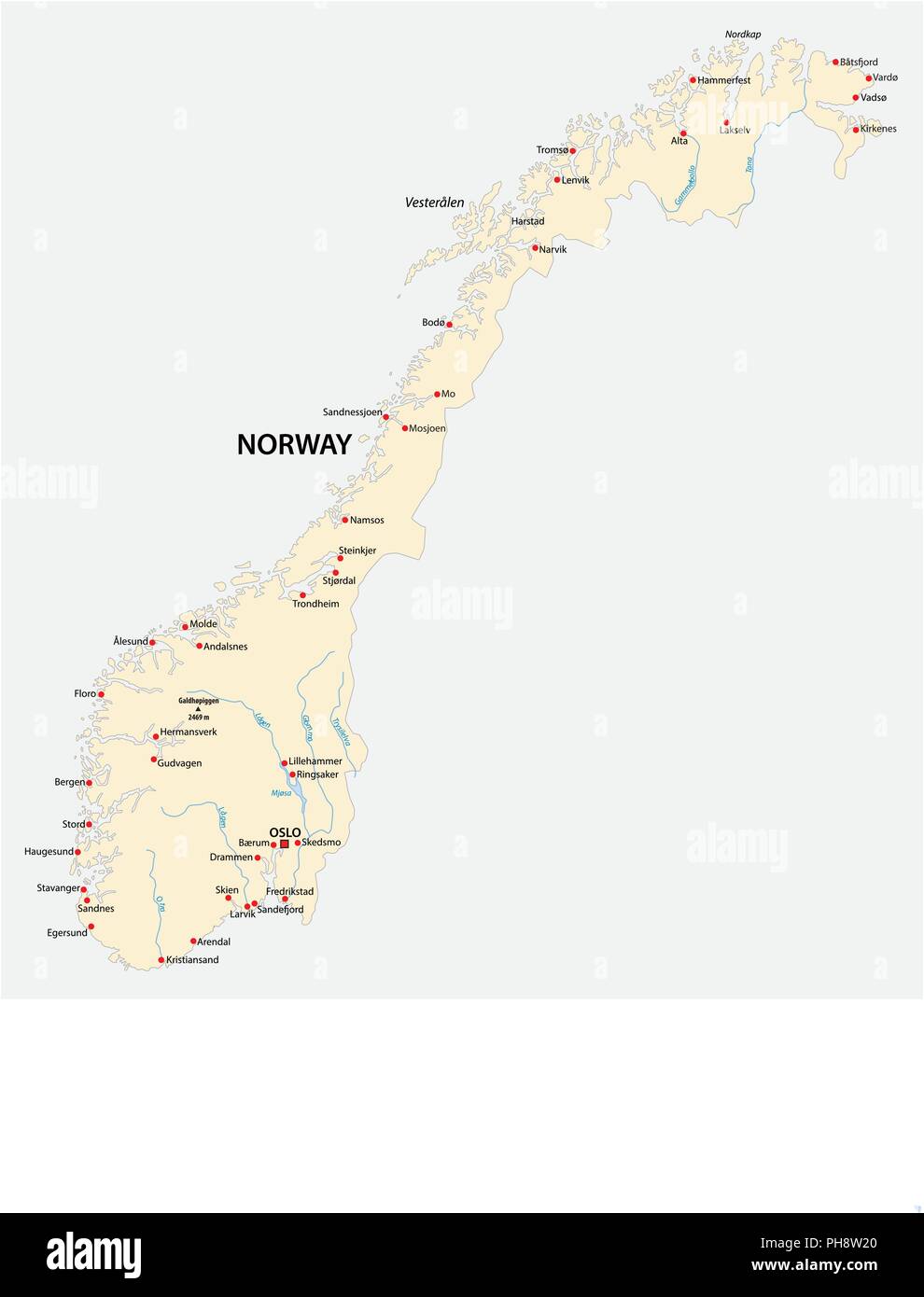 Regno di Norvegia mappa vettoriale Illustrazione Vettoriale