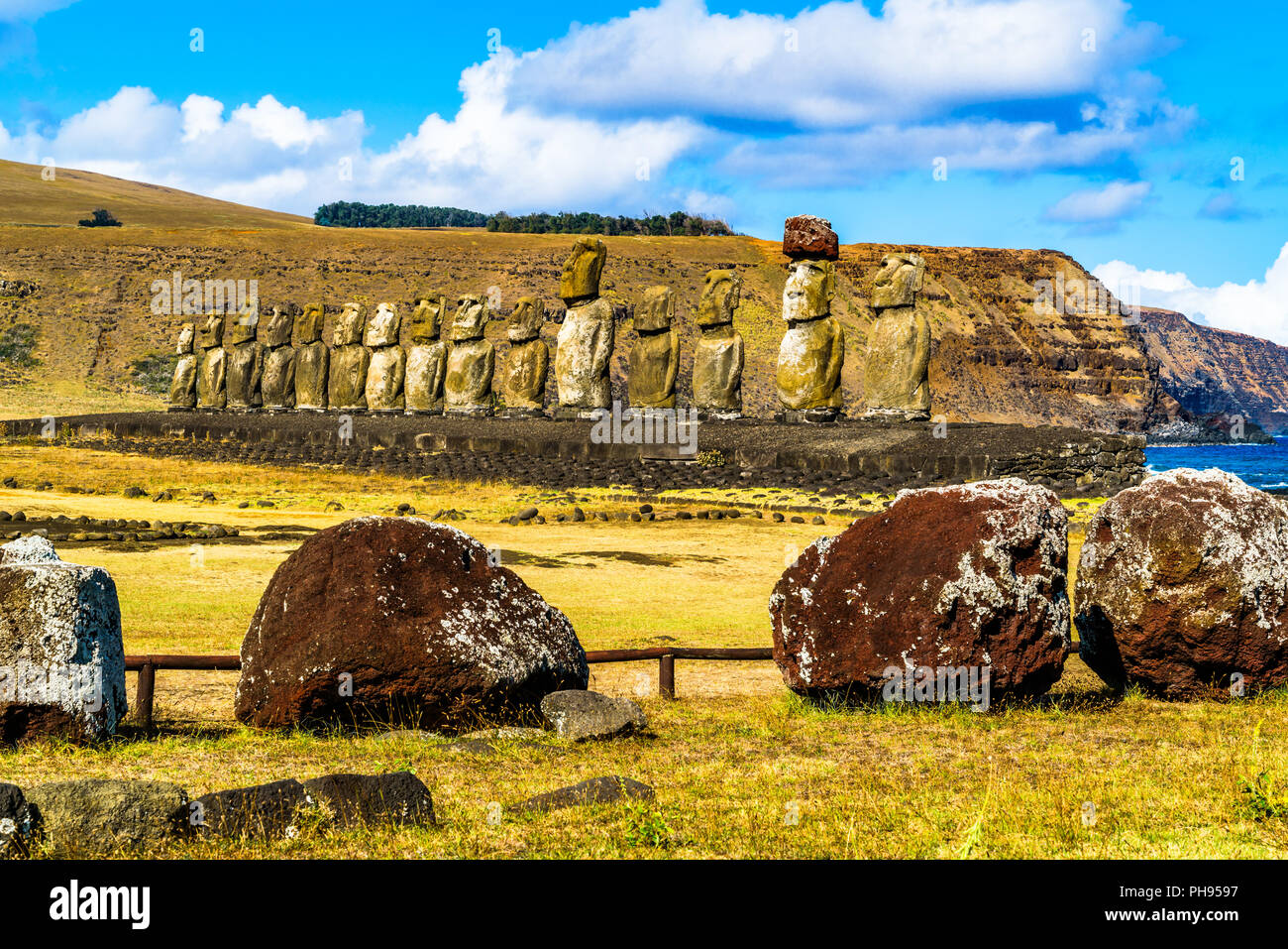 Moai nel Parco Nazionale di Rapa Nui Foto Stock