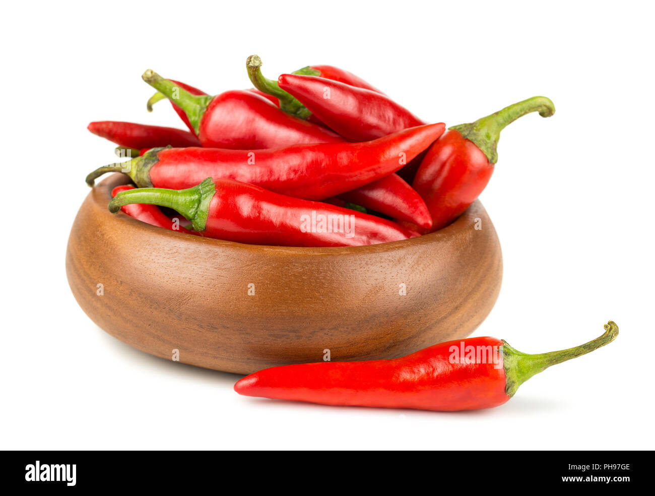 Red Hot Chili Peppers nella ciotola di legno Foto Stock