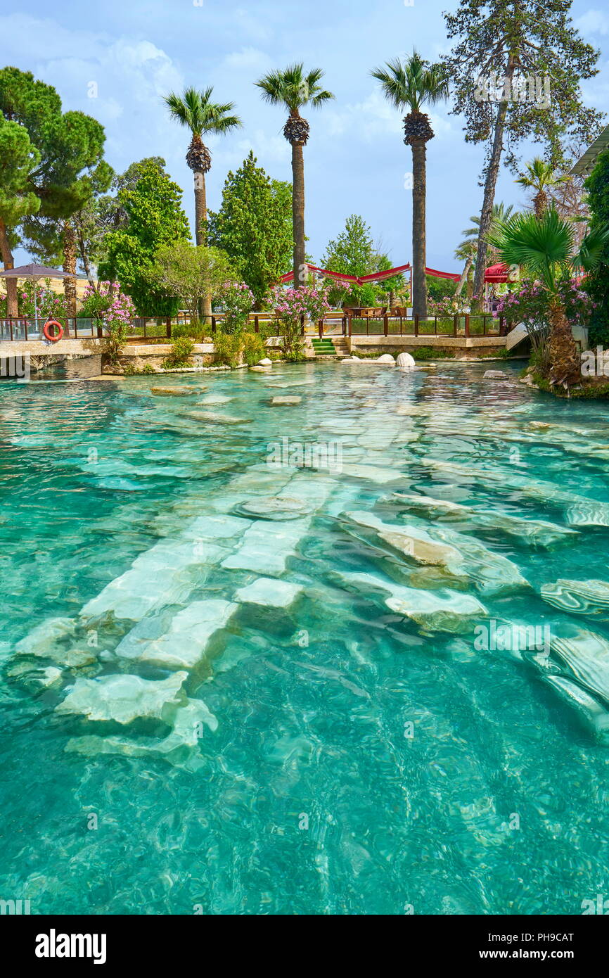 Turchia - piscina di Cleopatra, città antica di Hierapolis, Pamukkale Foto Stock