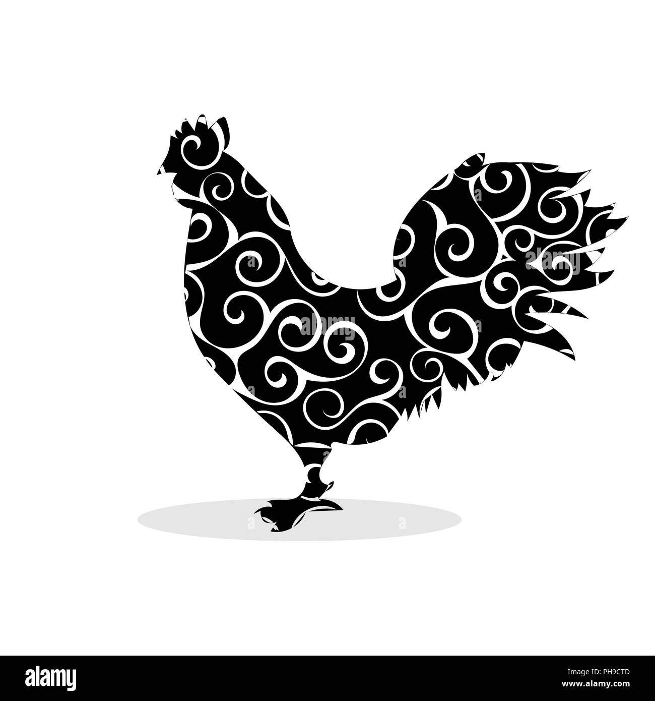 Gallo Nero modello silhouette sullo sfondo di uccelli Foto Stock