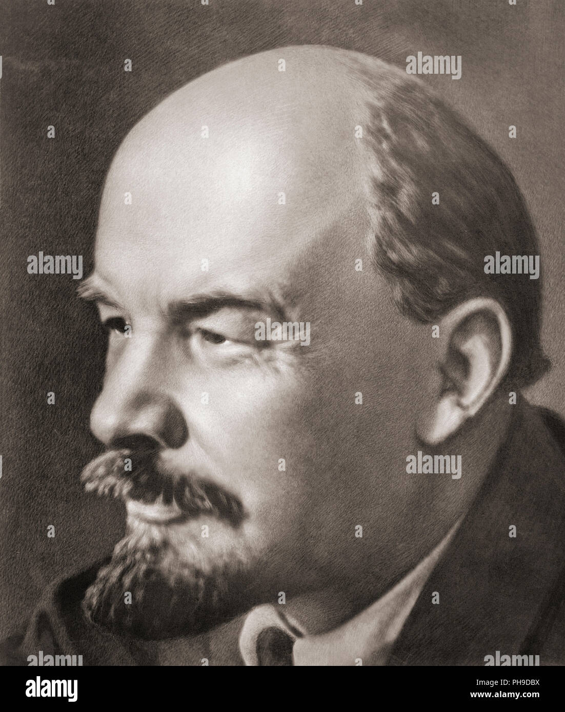 Vladimir Ilyich Ulyanov, noto come Lenin, 1870-1924. Uomo politico russo, un teorico politico e capo del governo della Russia sovietica, 1917-1924. Foto Stock