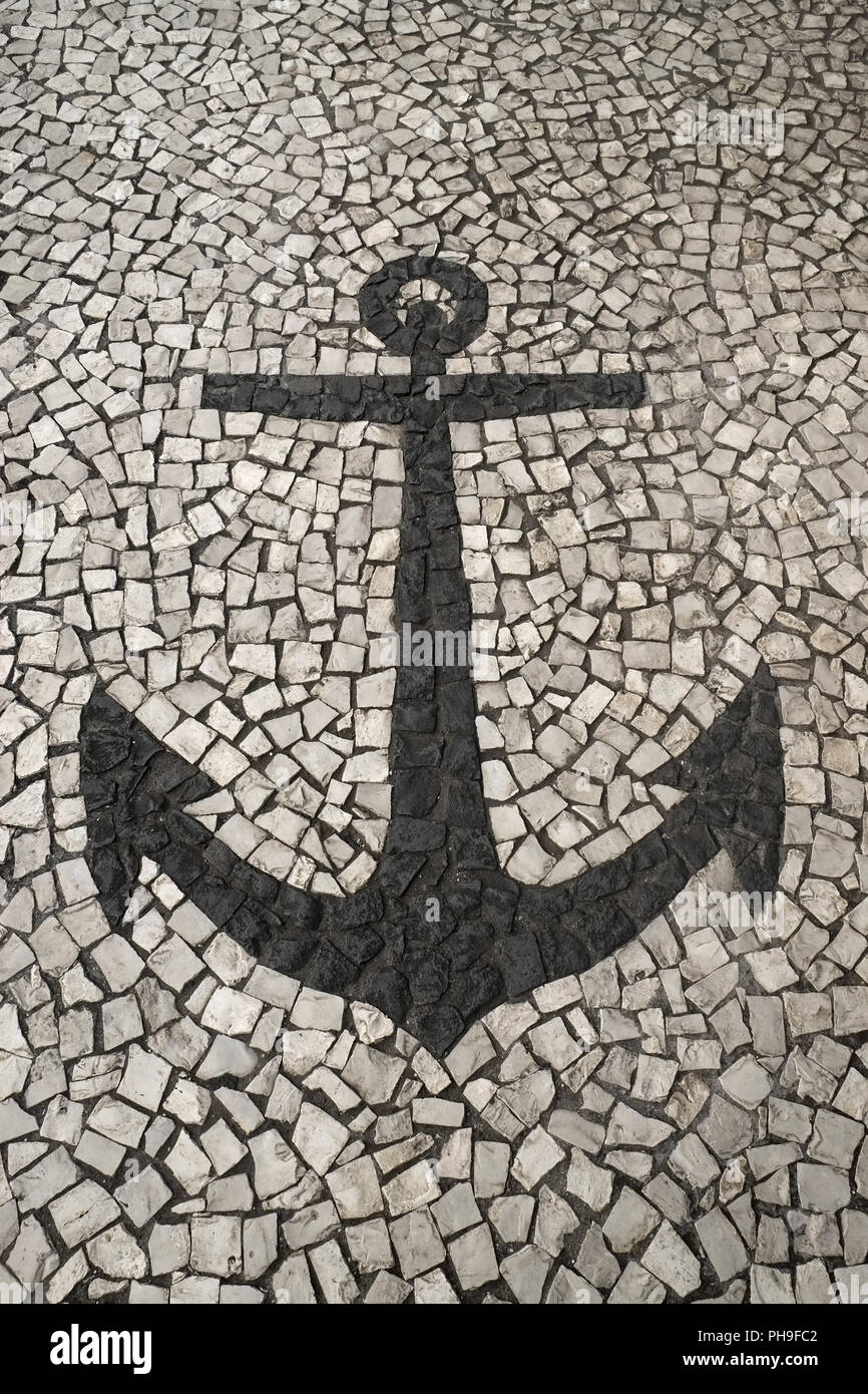 Ancoraggio stilizzata come pavimentazione promenade, di Madera Foto Stock