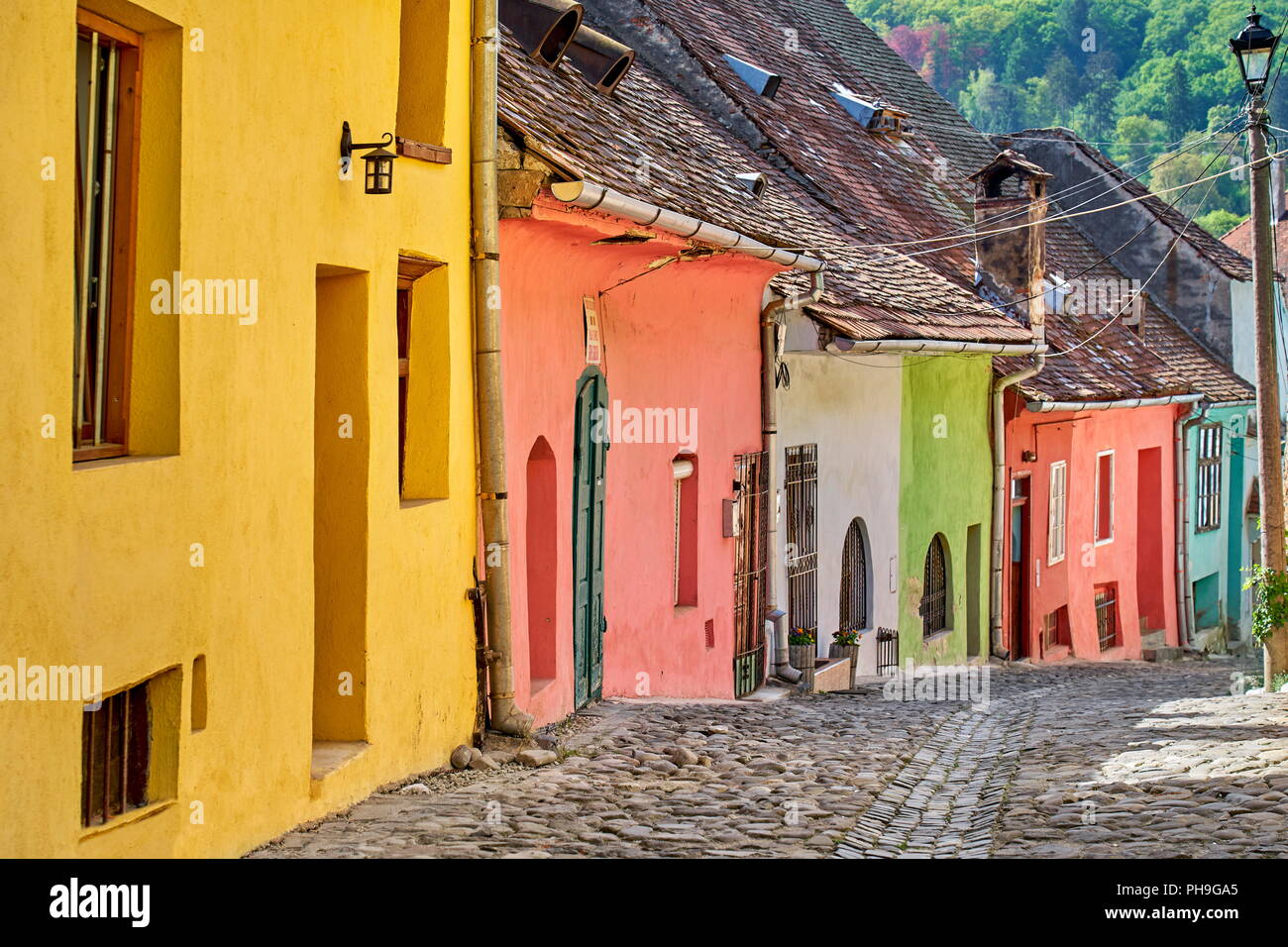 Sighisoara città vecchia, Transilvania, Romania Foto Stock