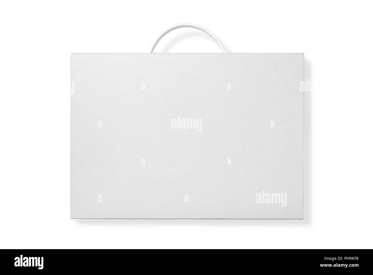 Documento di cartone caso con un manico di plastica, o nella valigetta cartella, isolato su bianco Foto Stock