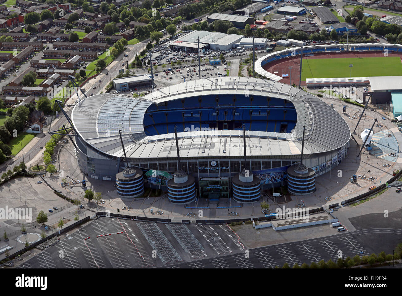 Vista aerea del Manchester City FC Etihad Stadium Foto Stock