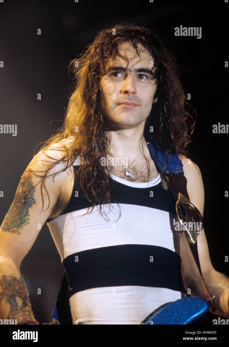 Steve Harris (Iron Maiden) su 19.08.1984 in Laibach / Ljubljana. | Utilizzo di tutto il mondo Foto Stock