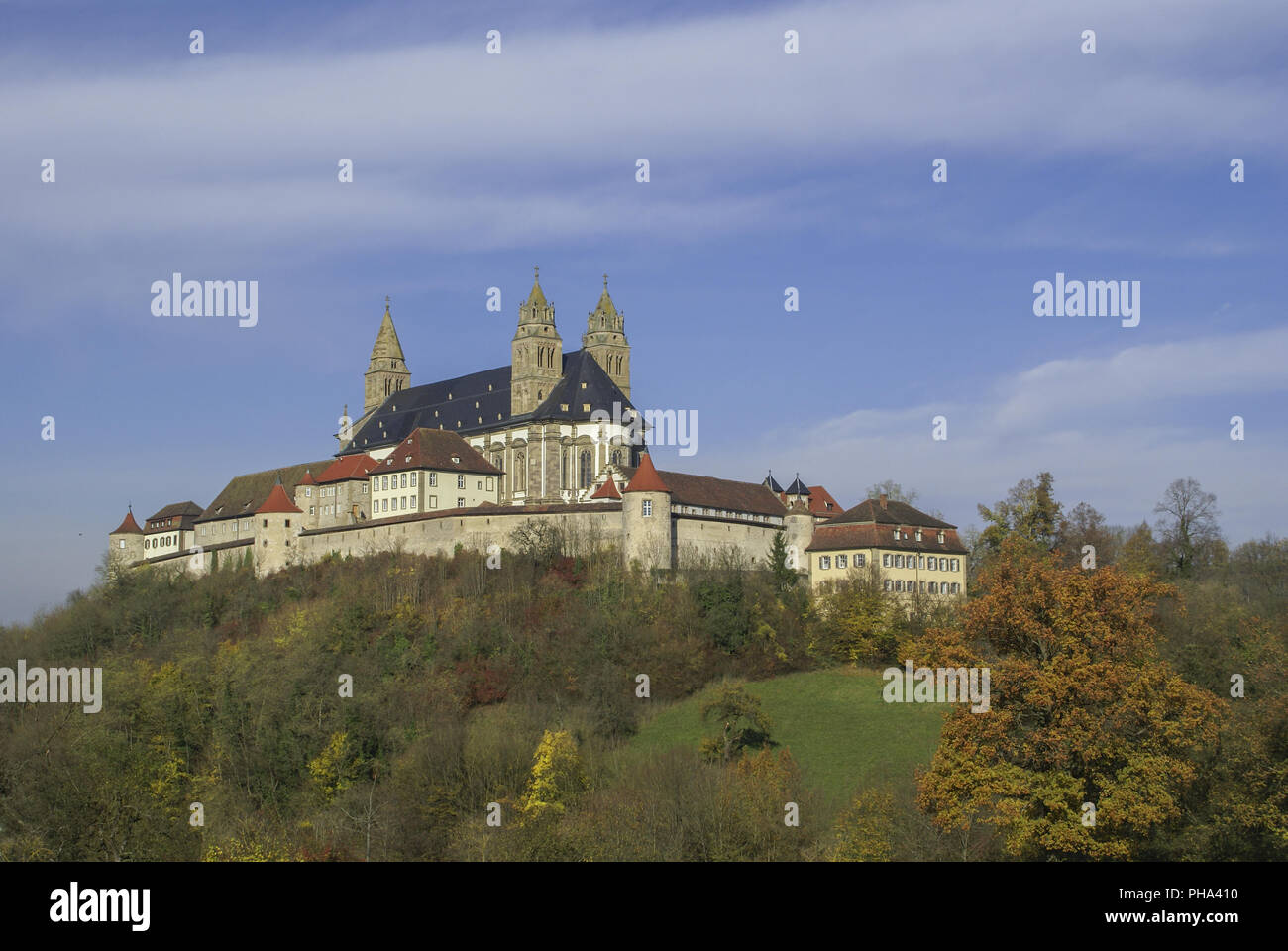 Il castello di Comburg in Steinbach, Baden-Wuerttemberg, Germania Foto Stock